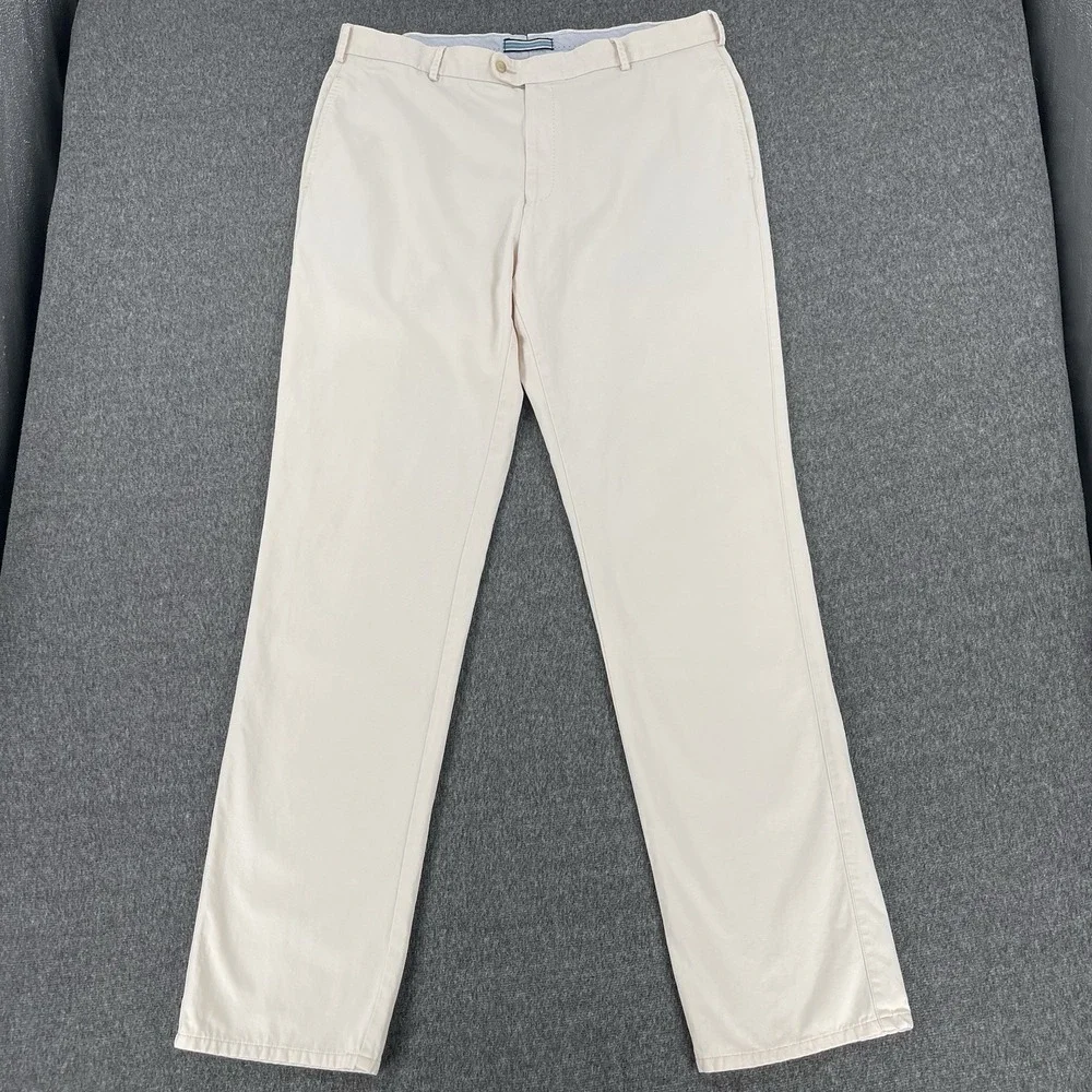 Peter Millar Pants Mens 38x36 Cream White Chino Straight Leg Preppy Casual Crown